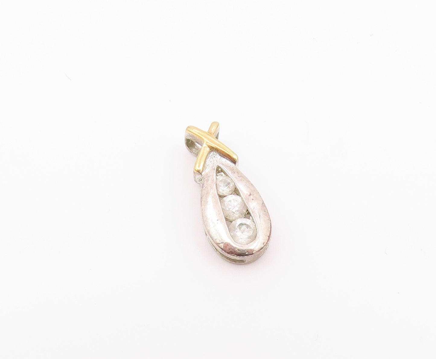925 Sterling Silver  Vintage Petite Topaz 2 Tone Crossed Bail Pendant  PT18838