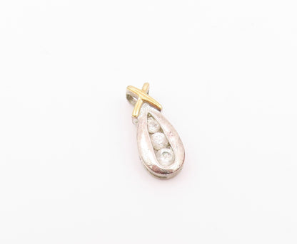 925 Sterling Silver  Vintage Petite Topaz 2 Tone Crossed Bail Pendant  PT18838