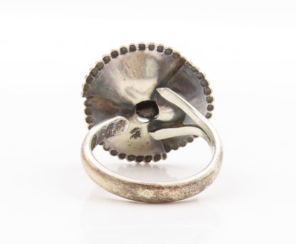925 Sterling Silver Vintage Ring Dark Tone Cutout Grooved Flower  SZ 8  RG32007