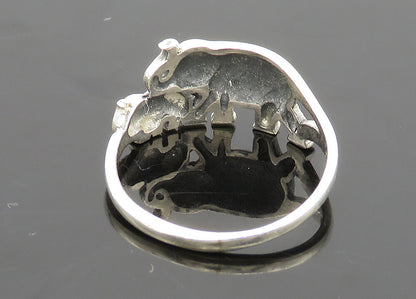 925 Sterling Silver  Vintage Shiny Elephant Mom & Baby Band Ring Sz 5  RG20988