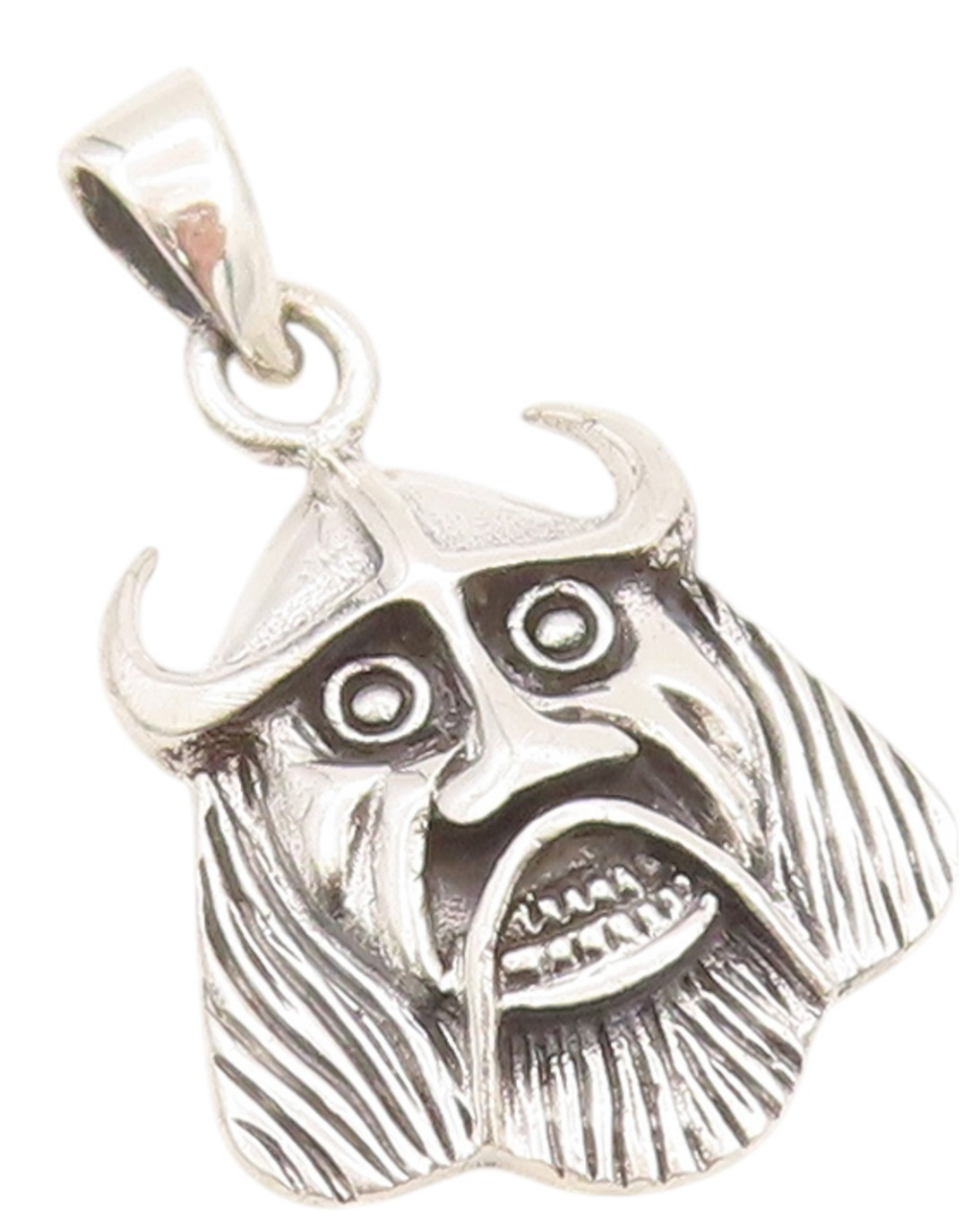 925 Sterling Silver Vintage Pendant Dark Tone Carved Viking Head Charm  PT24431