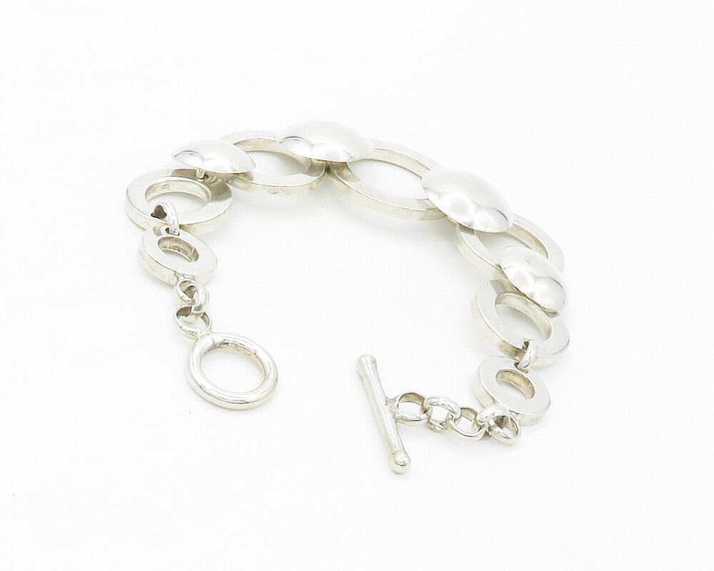 925 Sterling Silver  Vintage Shiny Smooth Open Circle Chain Bracelet  BT5363