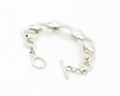 925 Sterling Silver  Vintage Shiny Smooth Open Circle Chain Bracelet  BT5363