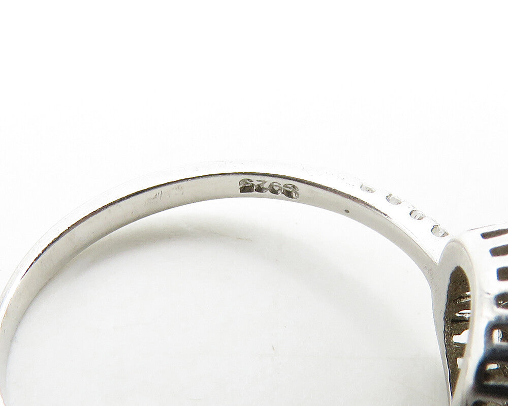 925 Sterling Silver  Vintage Shiny Topaz Floral Motif Band Ring Sz 7  RG19613