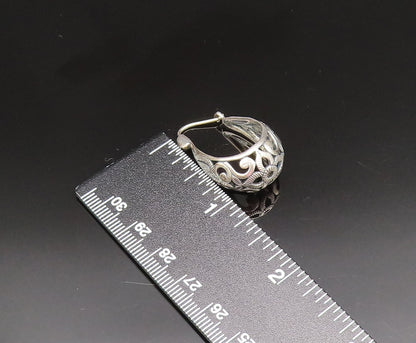 925 Sterling Silver  Vintage Etched Open Scroll Oval Hoop Earrings  EG11911