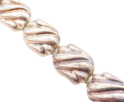 925 Sterling Silver  Vintage Shiny Hollow Fluted Link Chain Bracelet  BT1913