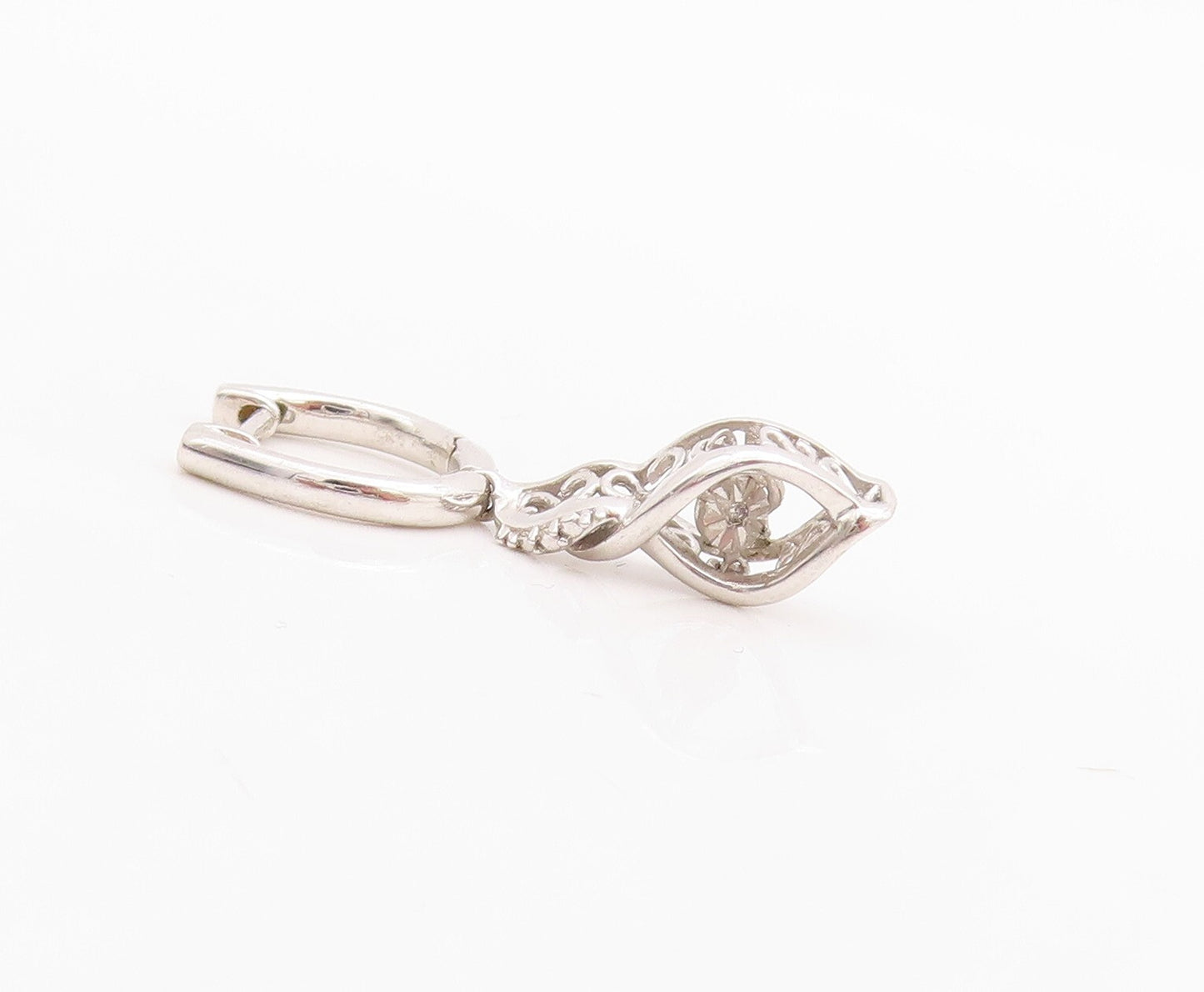 925 Sterling Silver Vintage Earrings Designer Cutout Diamonds Inlay  EG13255