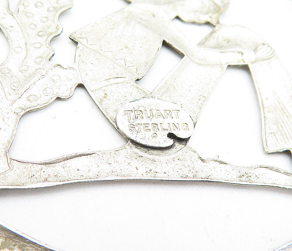 TRUART 925 Sterling Silver  Vintage Sitting Man Cactus Scene Brooch Pin BP1595