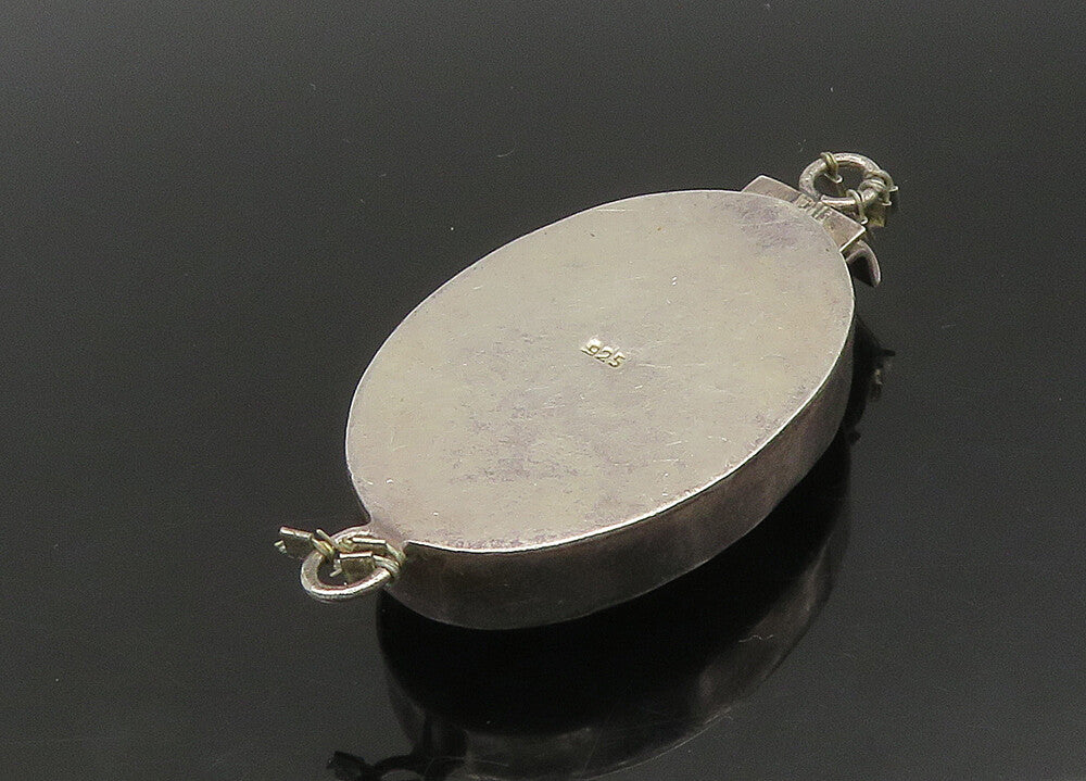 925 Sterling Silver  Vintage Enamel Floral Art Oval Trinket  TR3123