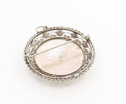 925 Sterling Silver Vintage Brooch Pin Turquoise Openwork Lady Portrait  BP12647