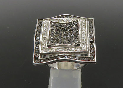 925 Silver  Vintage Cubic Zirconia & Black Spinel Cocktail Ring Sz 9  RG22746