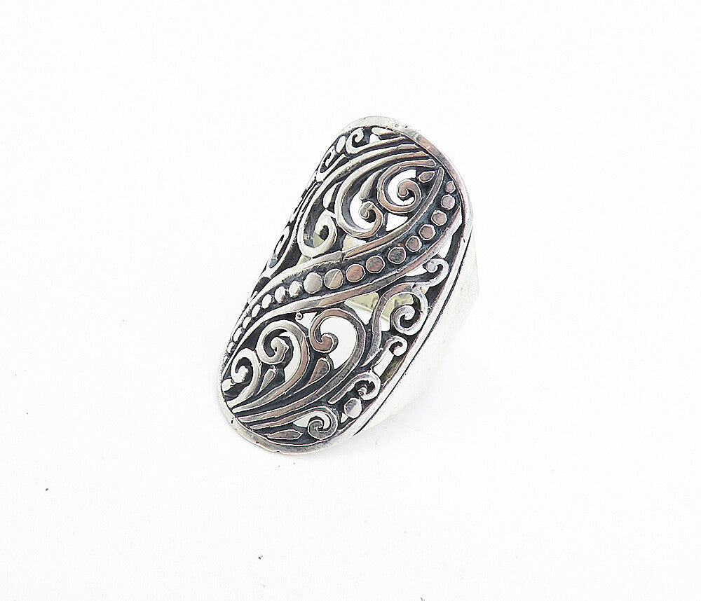925 Sterling Silver  Vintage Shiny Swirl Full Finger Band Ring Sz 7.5  RG8097