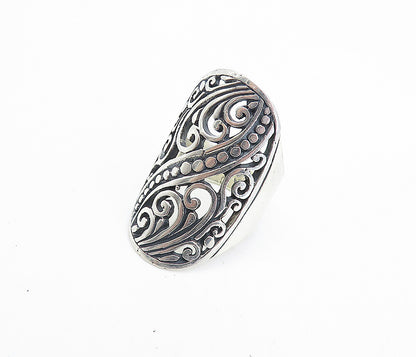 925 Sterling Silver  Vintage Shiny Swirl Full Finger Band Ring Sz 7.5  RG8097