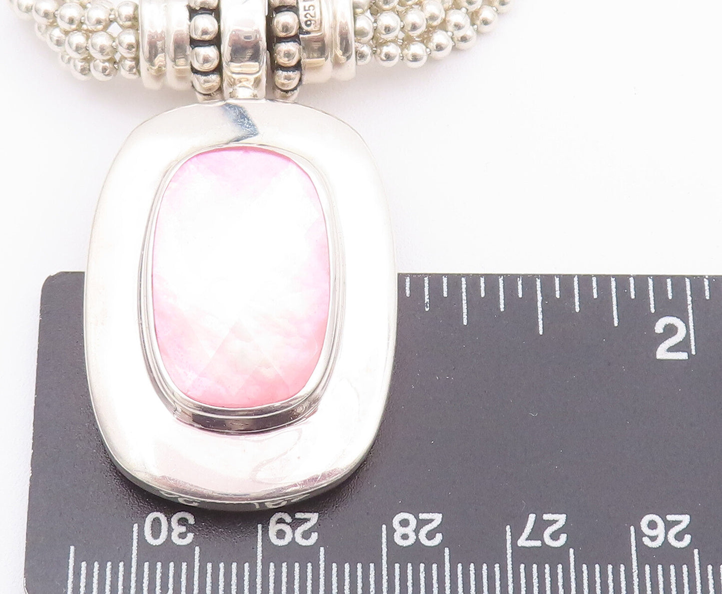 925 Sterling Silver Vintage Necklace ESPO SIG Beaded Chain Pink Gemstone  NE4235