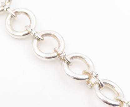 925 Sterling Silver Vintage Necklace Modernist Geometric Circles Link  NE4843