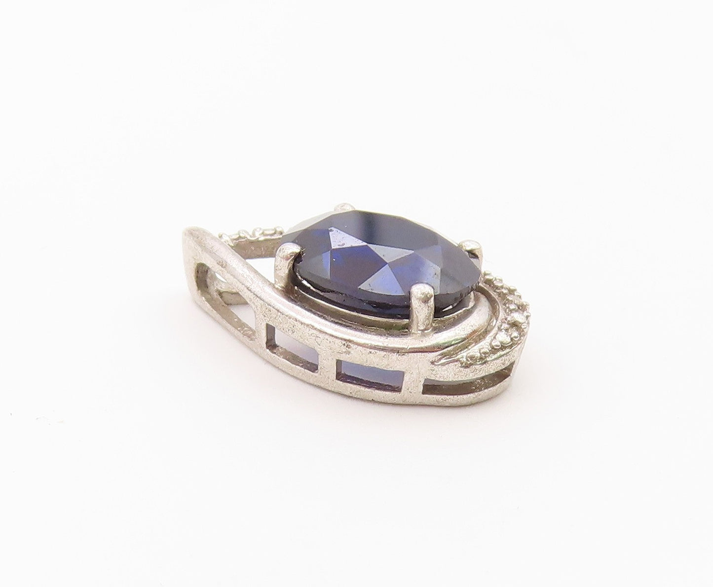 925 Sterling Silver  Vintage Pear Shaped Wrapped Sapphire Pendant  PT21143