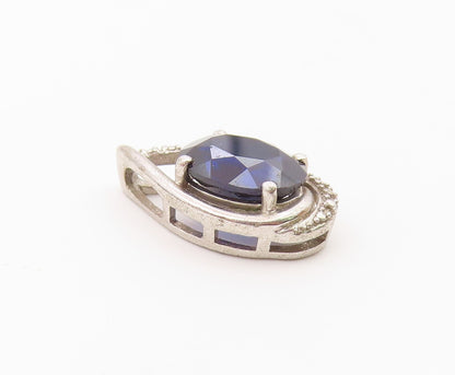 925 Sterling Silver  Vintage Pear Shaped Wrapped Sapphire Pendant  PT21143