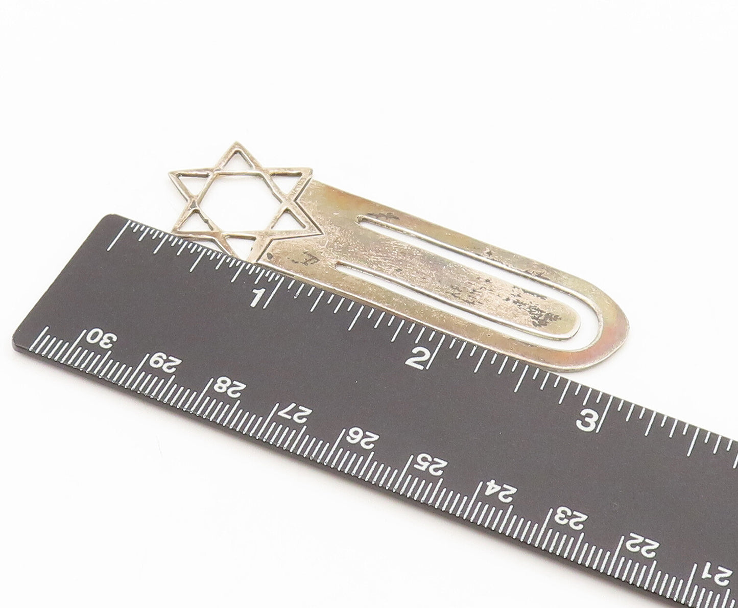 925 Sterling Silver  Vintage Stencil Cut Star Of David Solid Bookmark  TR3658