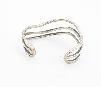 MEXICO 925 Sterling Silver  Vintage Shiny Wavy Split Cuff Bracelet  BT3851