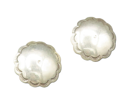 925 Sterling Silver  Vintage Etched Lines Border Dome Earrings  EG12260