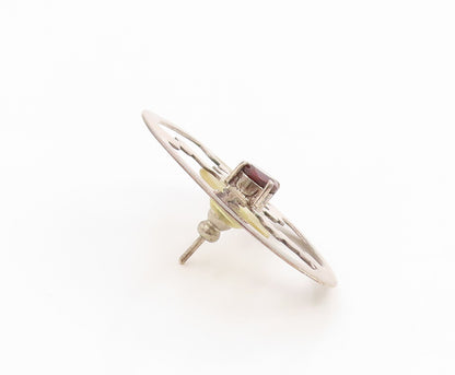 925 Sterling Silver Vintage Earrings Garnet Geometric Sunburst Wheel  EG14352