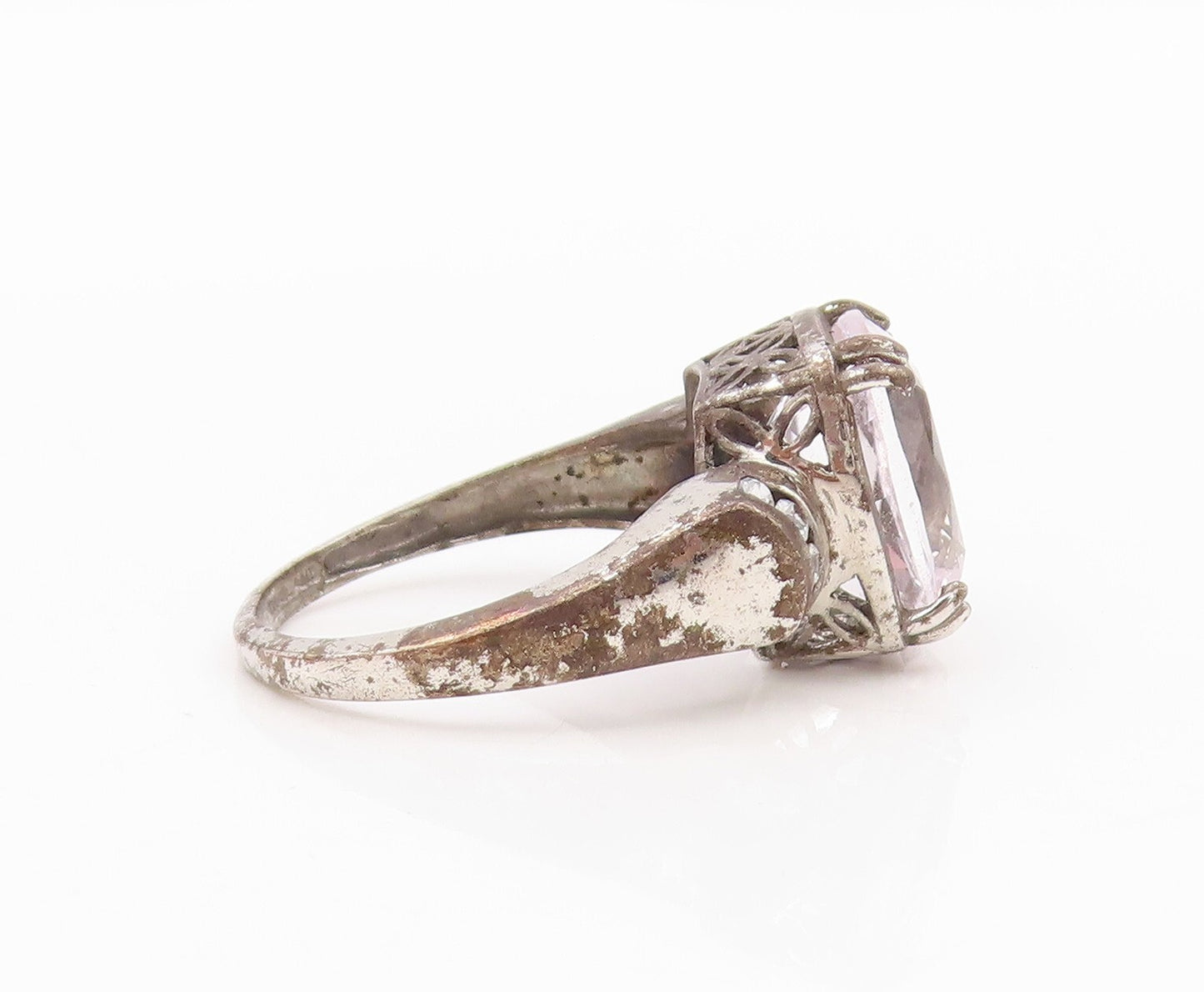 925 Sterling Silver Vintage Ring Antique Dark Tone 2 Tone CZ   Sz 8  RG31781
