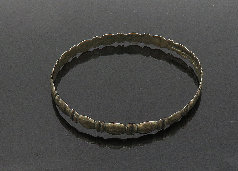 MEXICO 925 Silver  Vintage Dark Tone Fluted Pattern Bangle Bracelet  BT8222