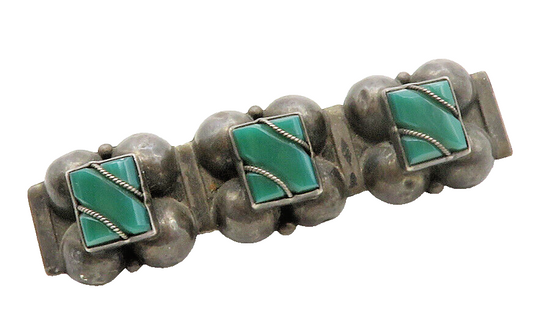 MEXICO 925 Silver  Vintage Green Onyx Dark Tone Bubble Brooch Pin  BP4997