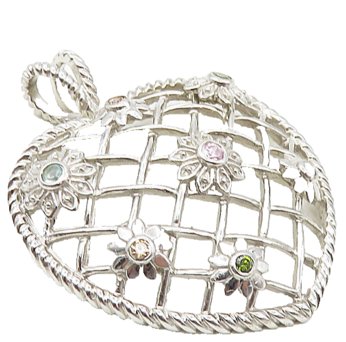 925 Sterling Silver  Topaz Peridot & Citrine Floral Love Heart Pendant  PT6632