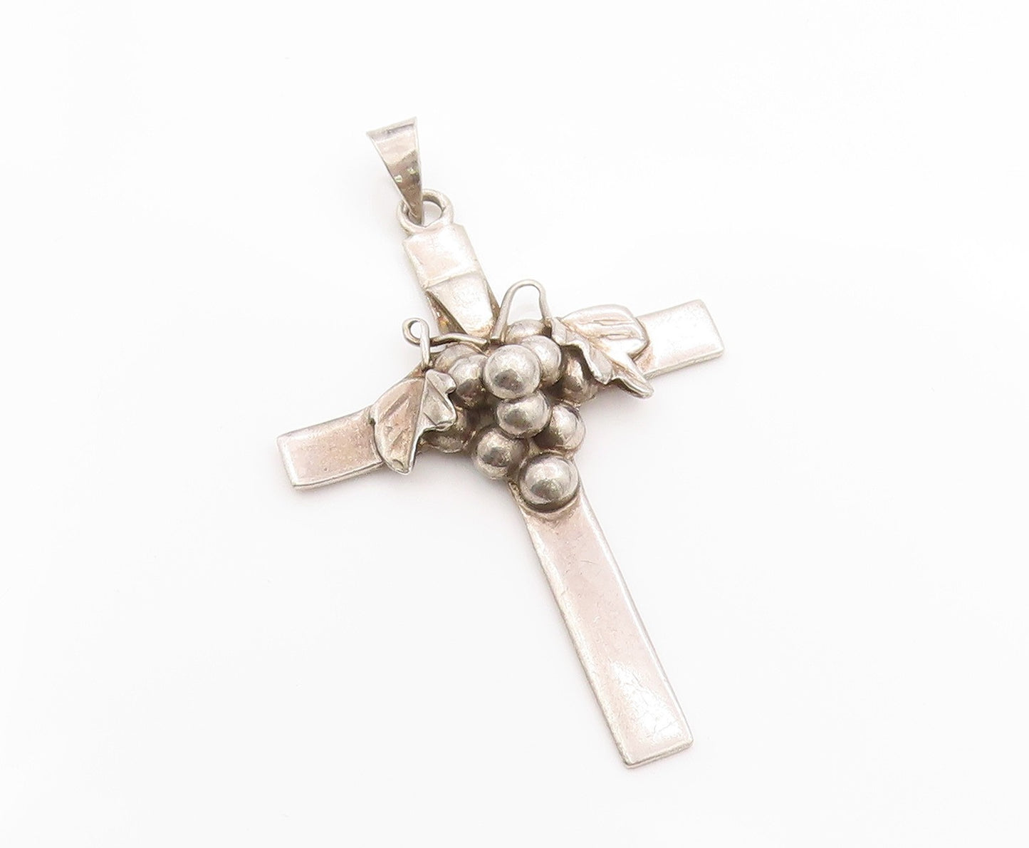 925 Sterling Silver Vintage Pendant TAXCO Grapevine Religious Cross  PT24948