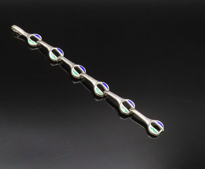 925 Sterling Silver  Vintage Green & Blue Enamel Wrench Link Bracelet  BT9708