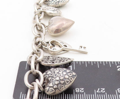 925 Sterling Silver Vintage Bracelet Minimalist Carved Dangling Hearts  BT10928