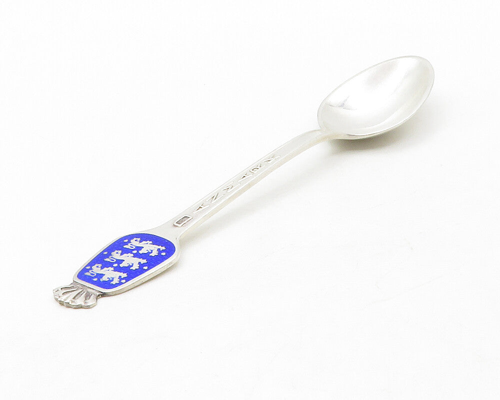 DENMARK 925 Sterling Silver  Vintage Blue Enamel Souvenir Tea Spoon  TR1971