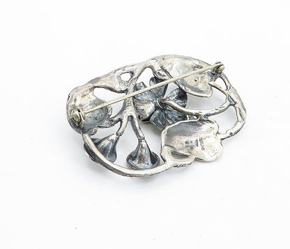 925 Sterling Silver  Vintage Antique Sculpted Flower Swirl Brooch Pin  BP1733