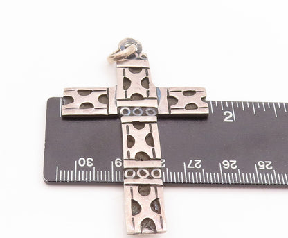 925 Sterling Silver Vintage Pendant MEXICO Solid Etched Religious Cross  PT23254