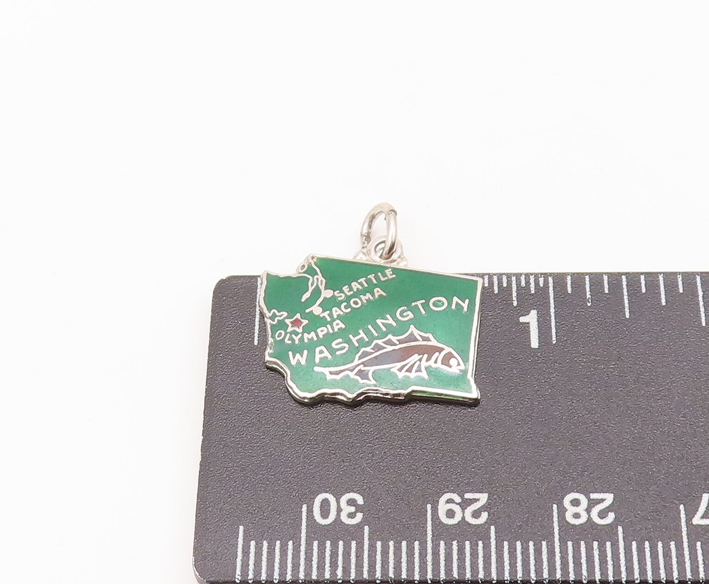 925 Sterling Silver Vintage Pendant Green Enameled Mini Washington Map  PT22689