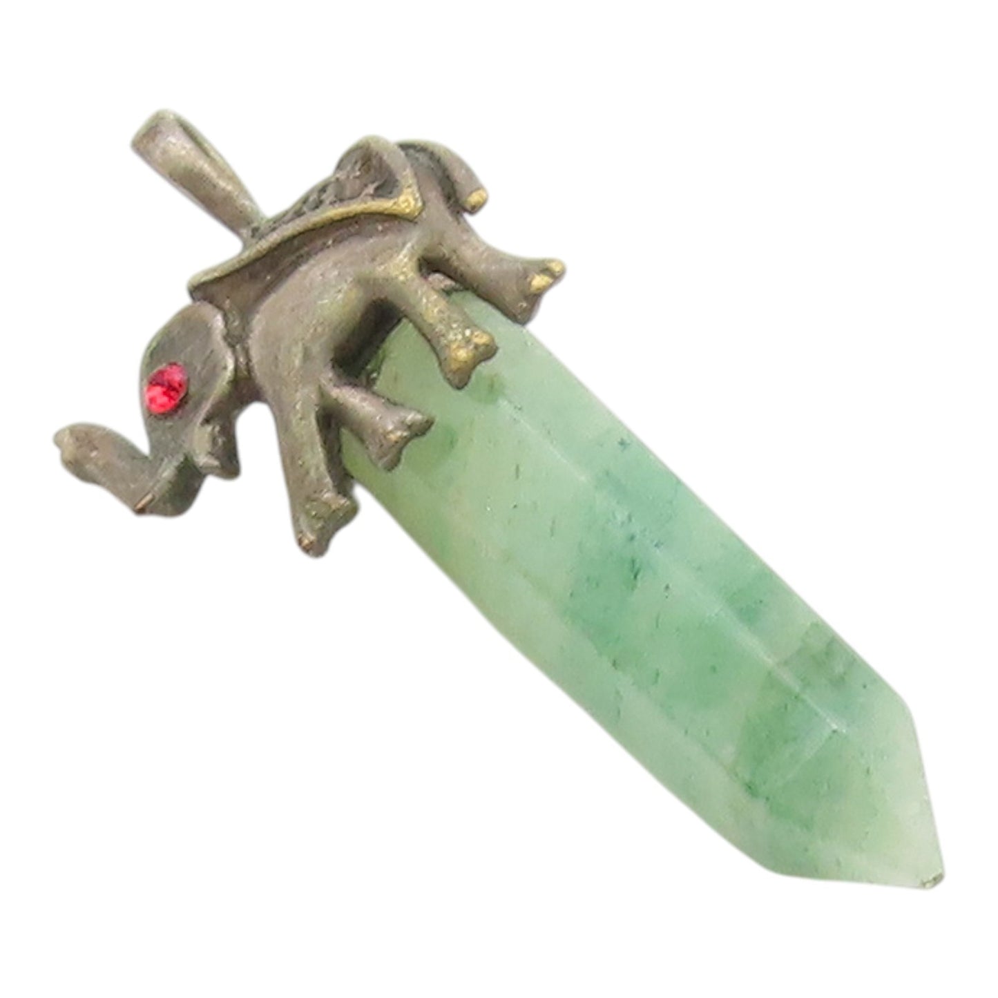 925 Sterling Silver  Vintage Jade Wand Red Topaz Elephant Eye Pendant  PT16541