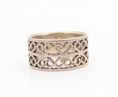 925 Sterling Silver Vintage Ring Intricate Open Scrollwork Band  Sz 8  RG34514