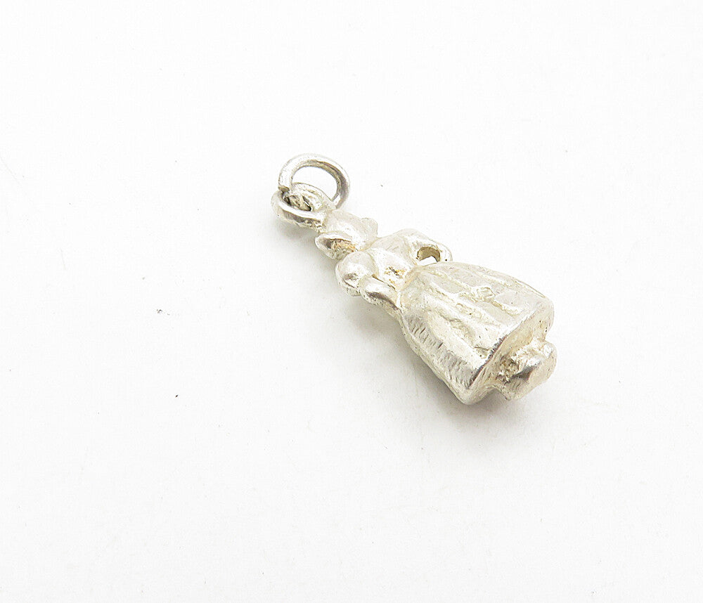 925 Sterling Silver  Vintage Petite Hollow Woman In Dress Drop Pendant  PT6862