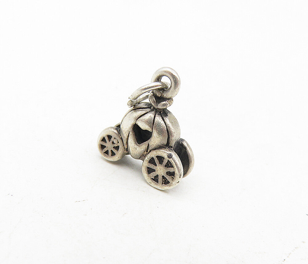 925 Sterling Silver  Vintage Petite Love Heart Pumpkin Carriage Pendant PT6693