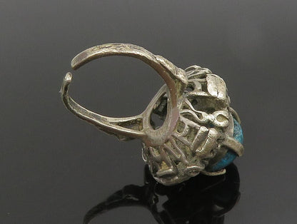 MIDDLE EAST 925 Silver  Vintage Tribal Pattern Turquoise Ring Sz 5  RG24674