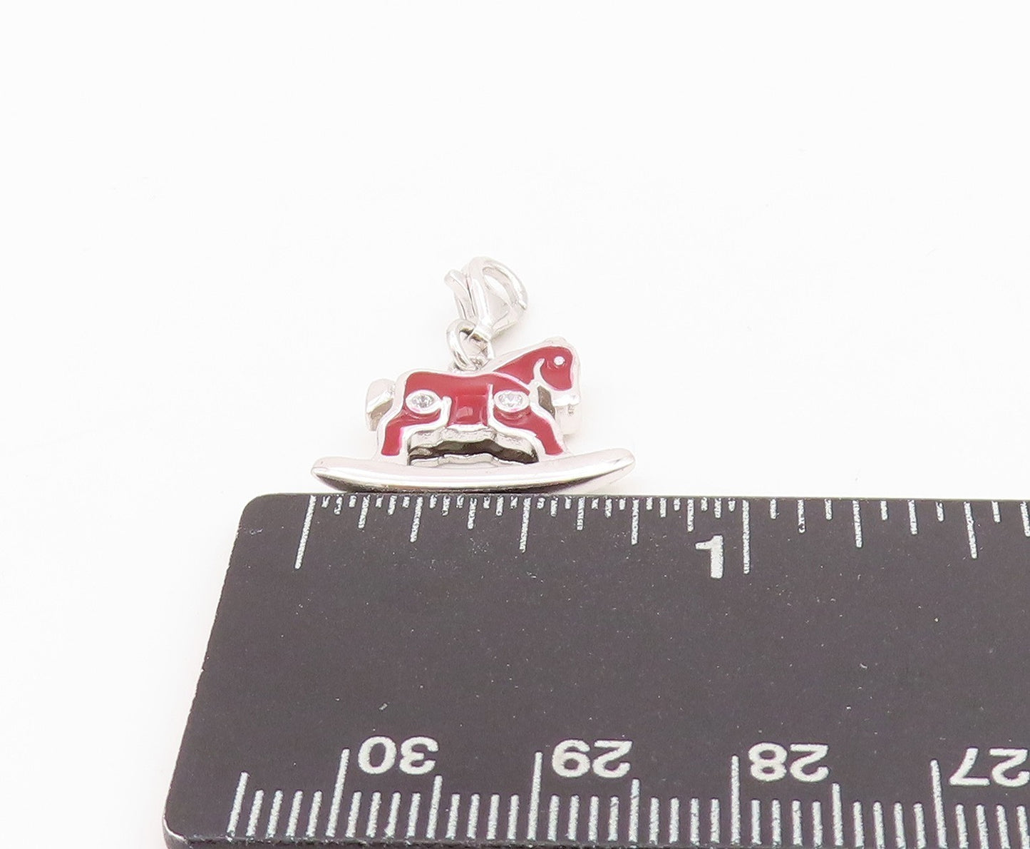 925 Sterling Silver Vintage Pendant Topaz Enameled Rocking Horse Chair  PT24270