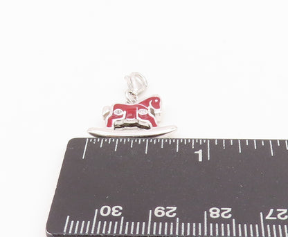 925 Sterling Silver Vintage Pendant Topaz Enameled Rocking Horse Chair  PT24270