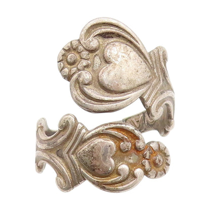 925 Sterling Silver Vintage Ring AVON Floral Hearts Bypass Band  Sz 8  RG33866