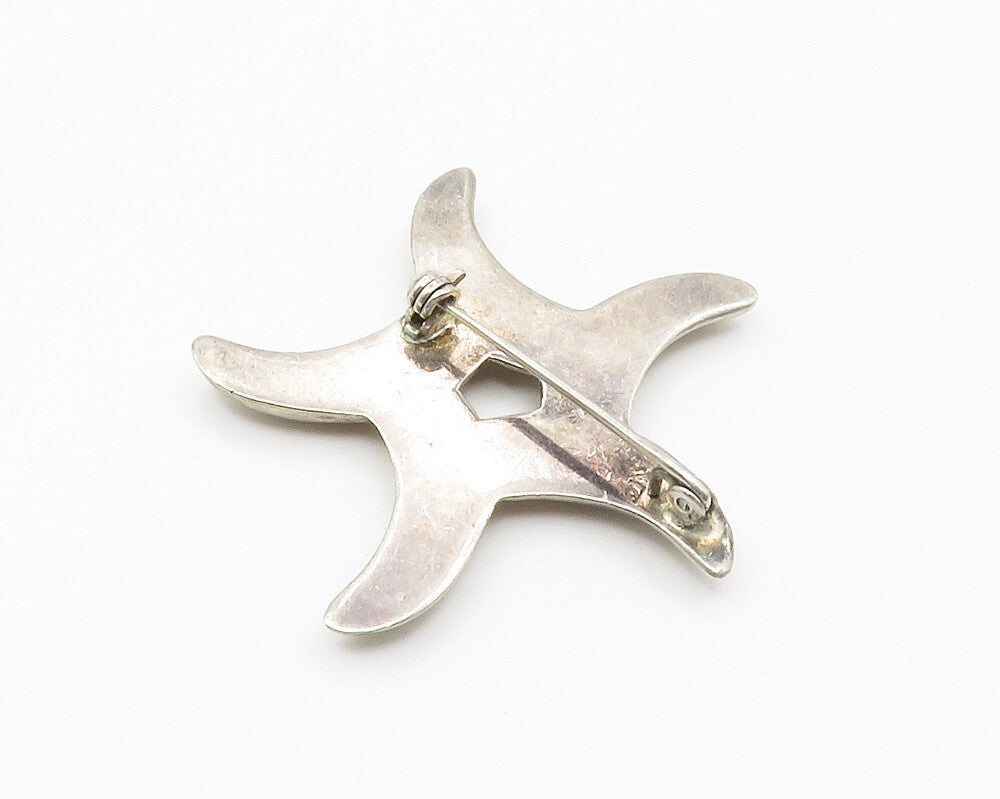 925 Sterling Silver  Vintage Shiny Smooth Floral Star Shape Brooch Pin  BP5717