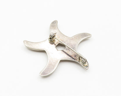 925 Sterling Silver  Vintage Shiny Smooth Floral Star Shape Brooch Pin  BP5717