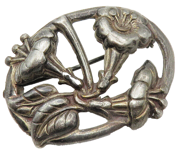 925 Sterling Silver  Vintage Oxidized Floral Motif Oval Brooch Pin  BP5427