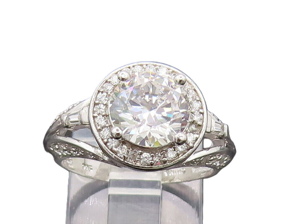 925 Sterling Silver  Vintage Cutout Carved CZ Wedding Ring Sz 6.5  RG27035