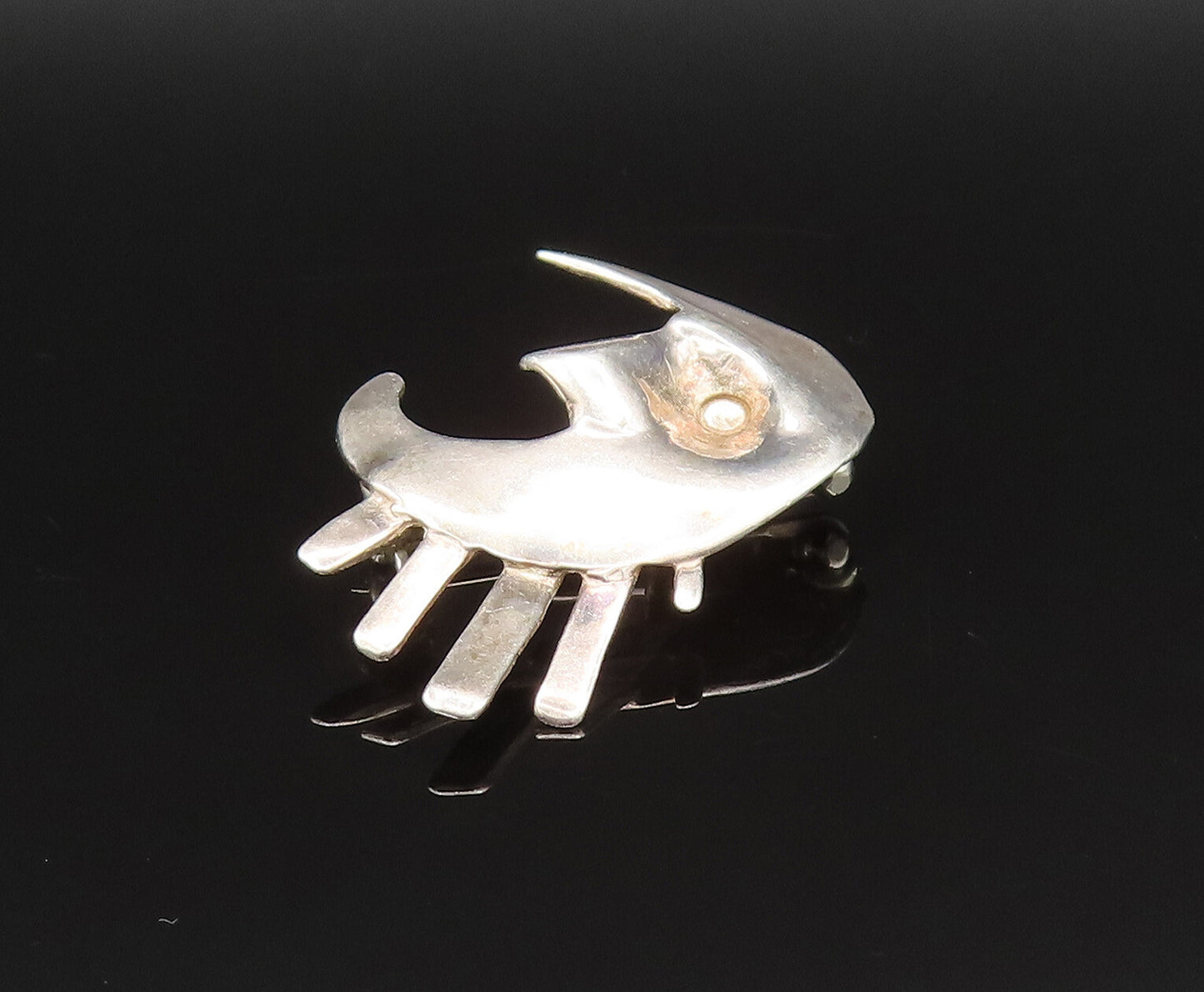 925 Sterling Silver  Vintage Modernist Crescent Moon Face Brooch Pin  BP9625