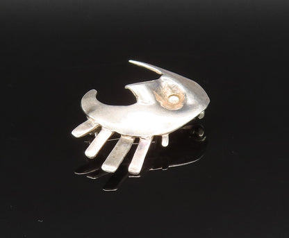 925 Sterling Silver  Vintage Modernist Crescent Moon Face Brooch Pin  BP9625